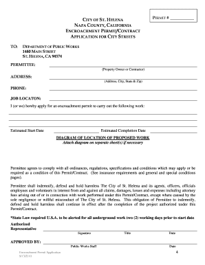 Encroachment Permit Application City of St Helena  Form