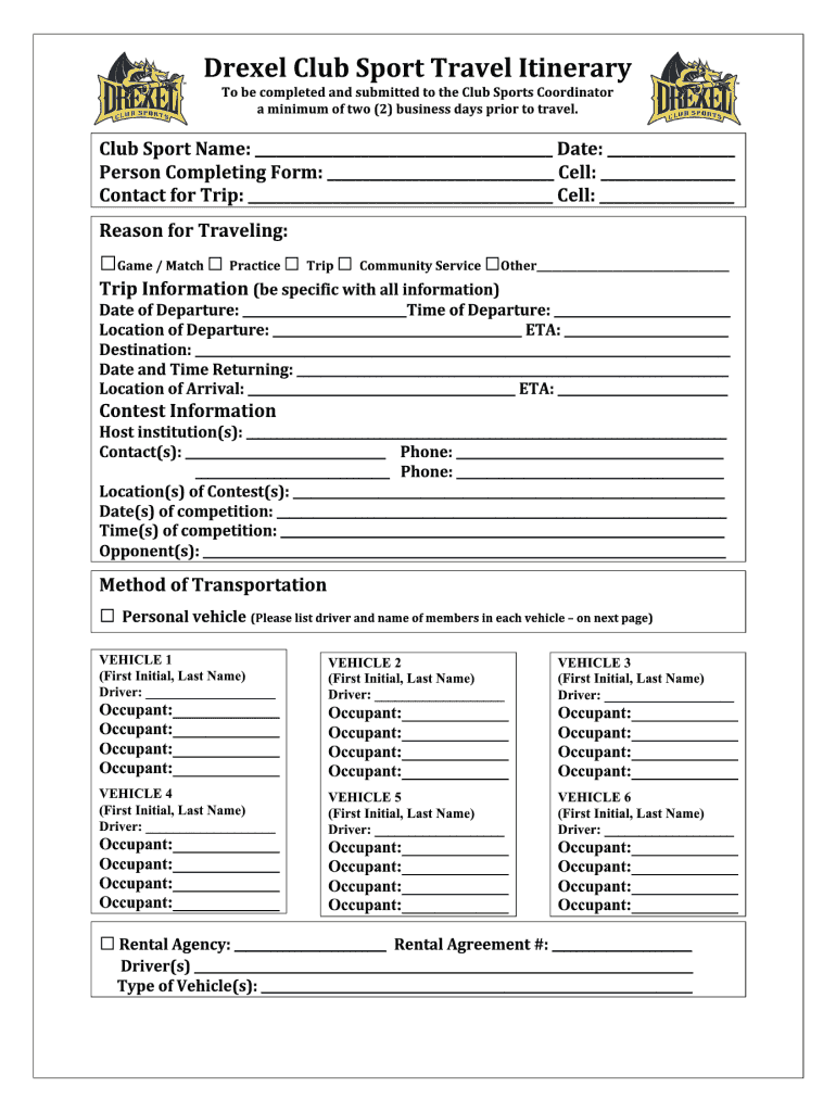 No Download Needed Fillable Travel Itinerary  Form