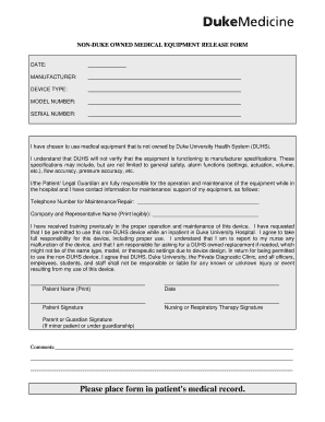 Non Duke Owned Medical Equipment Form