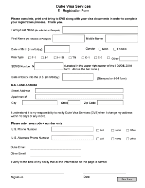 Duke University Sevis School Code  Form