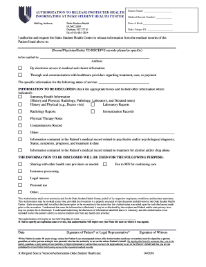 Duke Release Information Form
