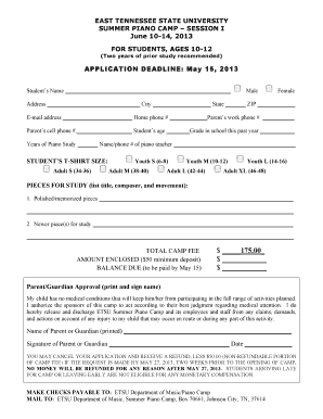  Application Form East Tennessee State University Etsu 2013