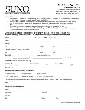 Sunoedu Readmission Application Form