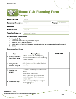 Home Visit Plan Example  Form