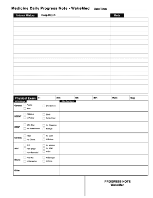 Hospitalist Medicine Daily Note Form Internal Medicine Residency