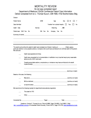 Mortality Review Template  Form