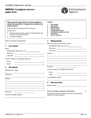 HWRP04 Consignee Returns Paper Form Environment Agency