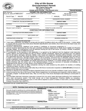 City of Elk Grove Encroachment Permit Form