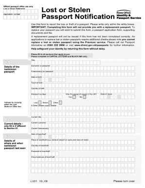LS01 Lost or Stolen Passport Notification Printable Form for Reporting a Lost or Stolen Passport