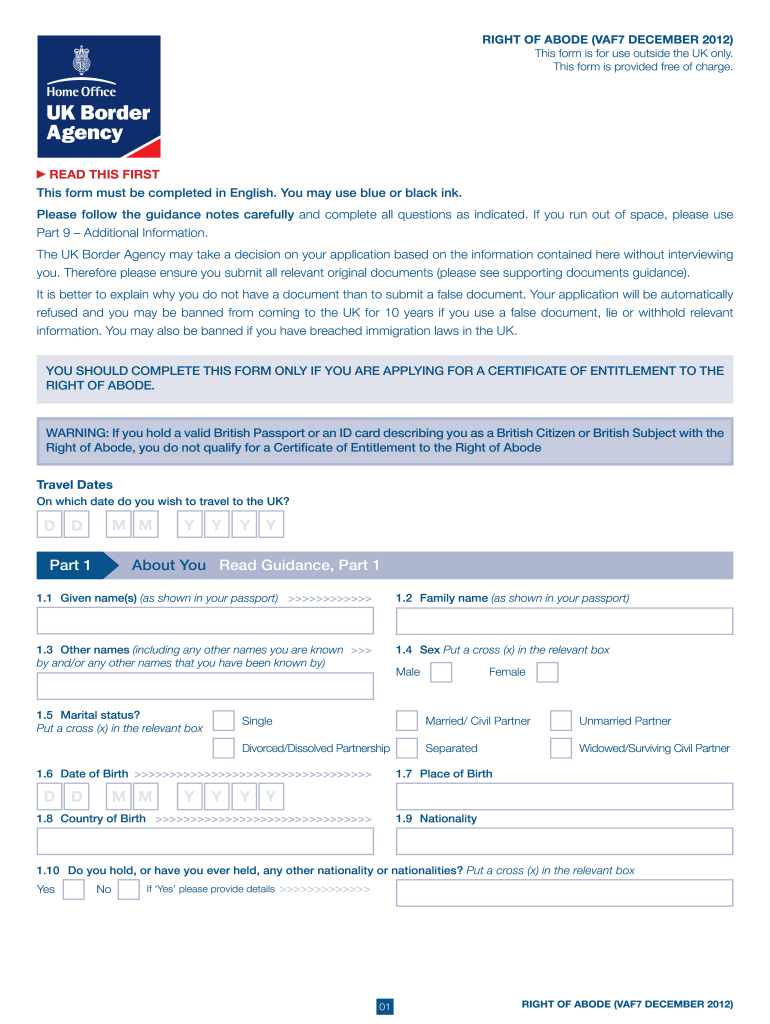  Right of Abode Application Outside Uk 2012-2024