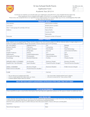 St Ivo 6th Form Application