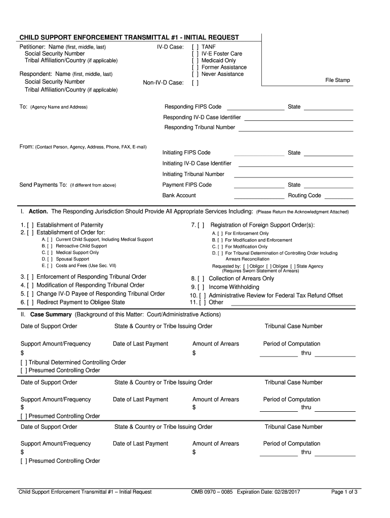 Child Support Initial Blank  Form