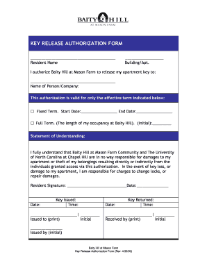 KEY RELEASE AUTHORIZATION FORM Baity Hill University of