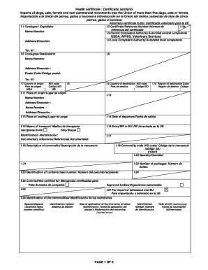 Certificado Veterinario Para La Ue  Form