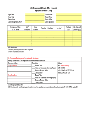 Cdc Equipment Inventory Form