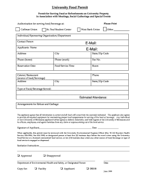 Food Permit Student Unions &amp;amp;amp; Activities University of Minnesota  Form