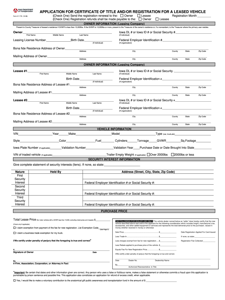  Iowa Dot Form 411179 2008-2023