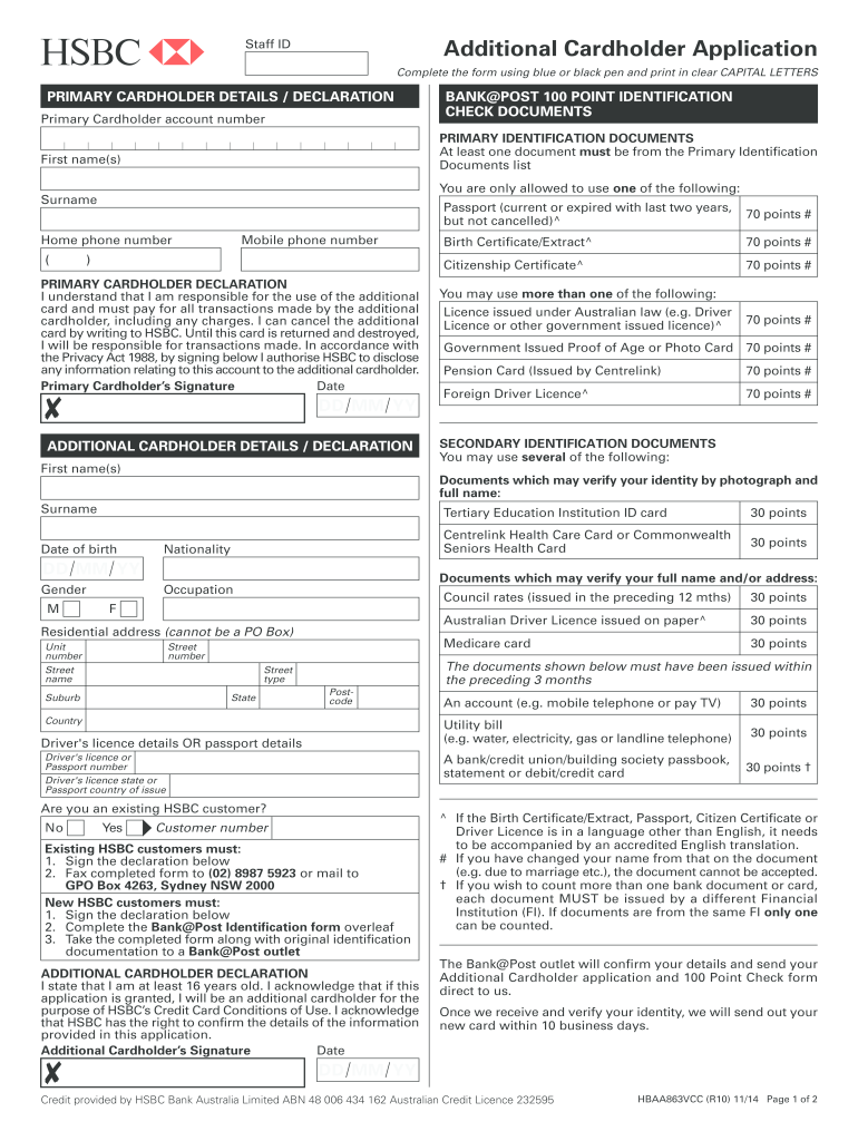  Hsbc Additional Cardholder Form 2014-2023