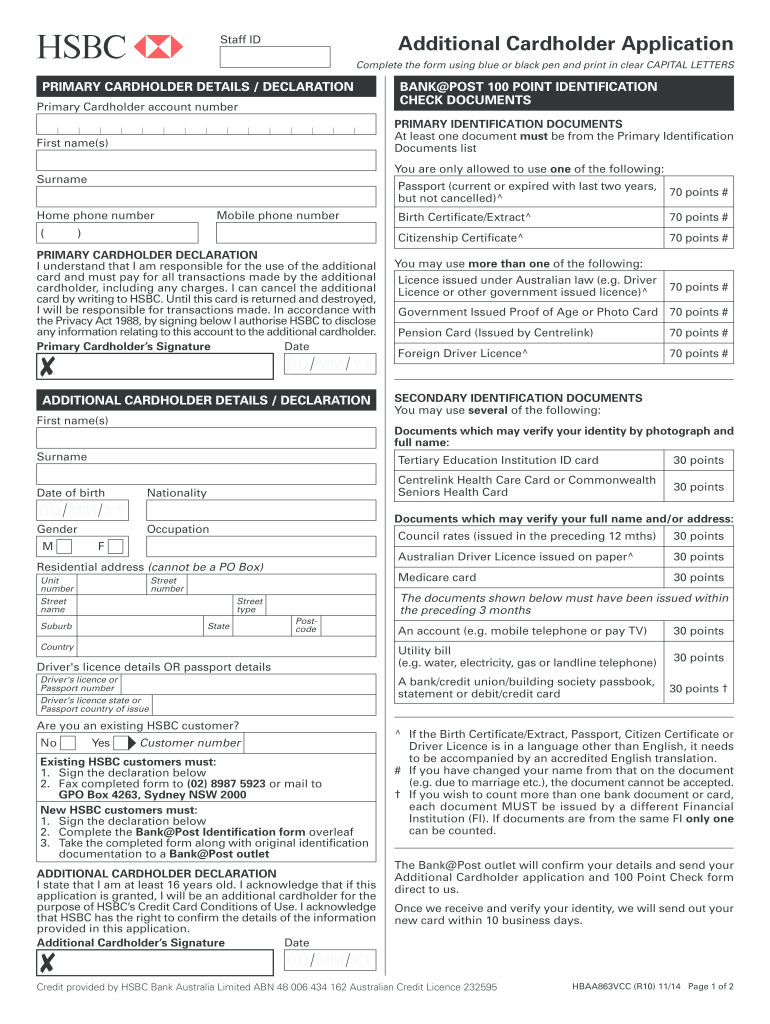  Hsbc Additional Cardholder Form 2014-2024