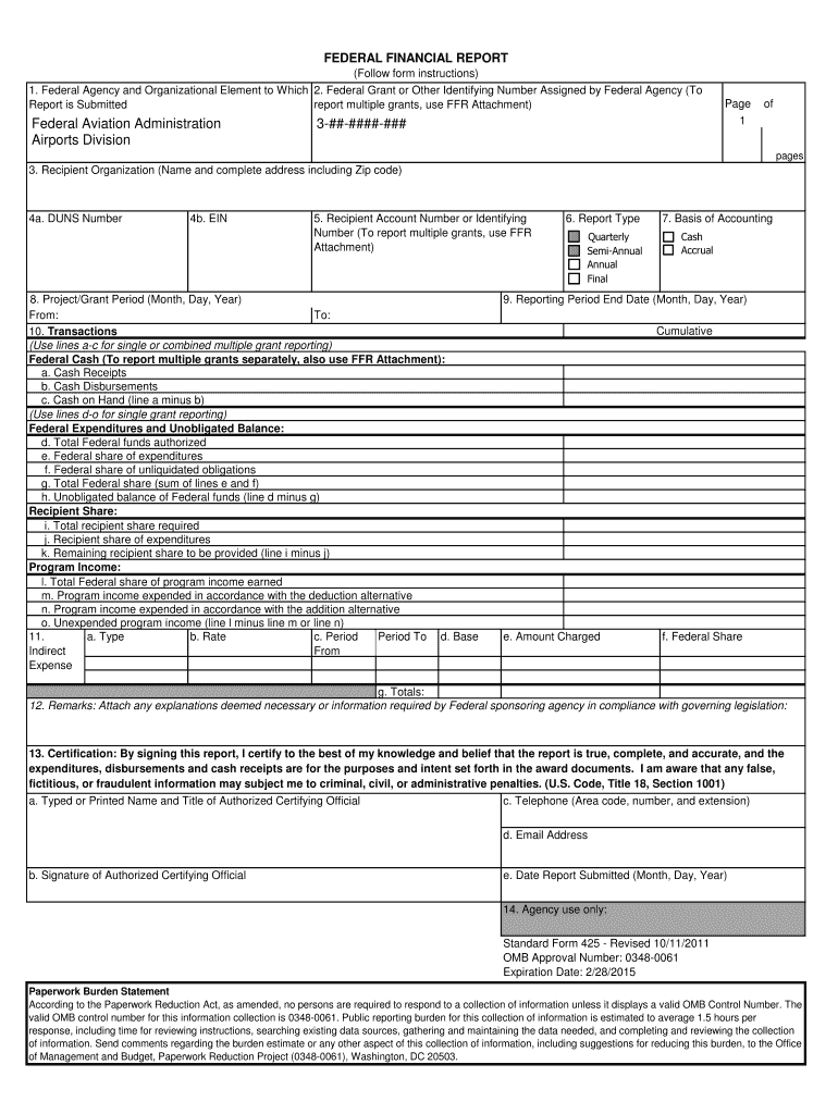  Federal Financial Report Sf 425 2011-2024