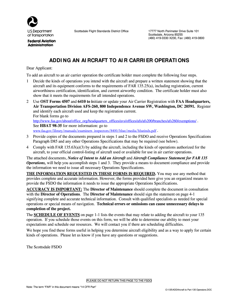 Aircraft Air Carrier Operations  Form