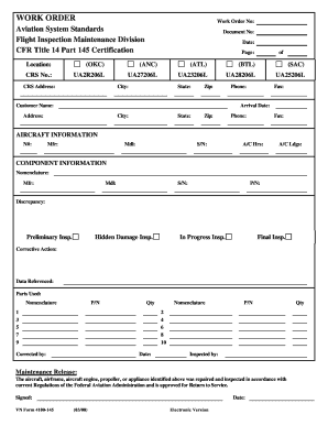 WORK ORDER FAA Faa  Form