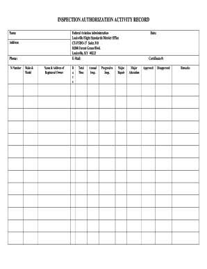 Inspection Authorization Activity Record  Form
