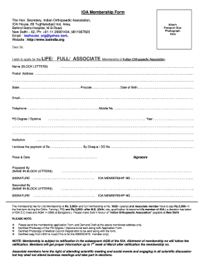 Indian Orthopaedic Association Membership  Form