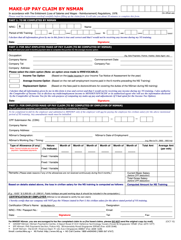  Mindef Nsmen Makeup Pay Claim Form 2010