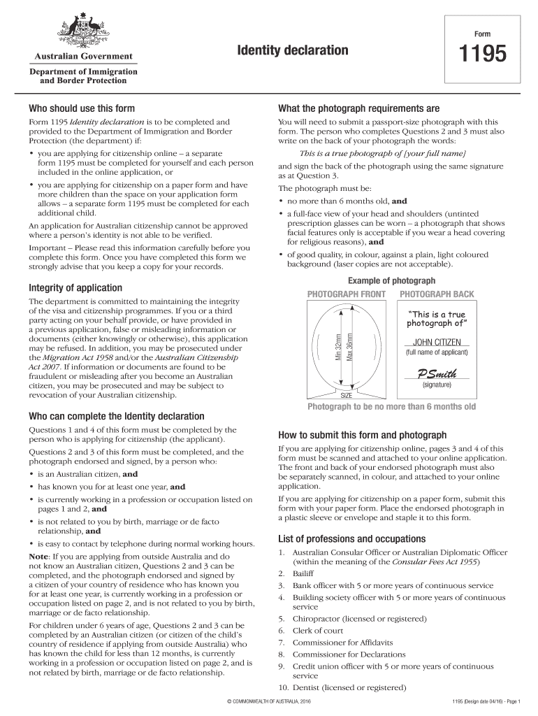 Form 1195 Identity Declaration