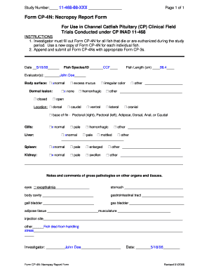 Form CP 4N Necropsy Report Form Fws