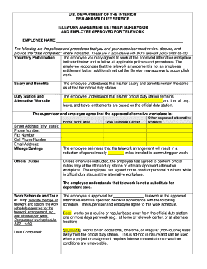 Fish and Wildlife Service and Telework Agreement Form