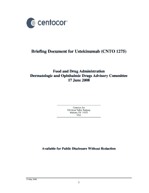 Fillable Online Fda Briefing Document for CNTO 1275  Form