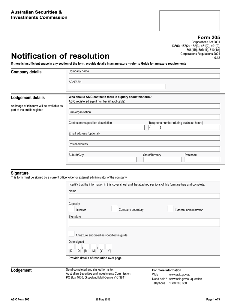  Asic Form 205 2012
