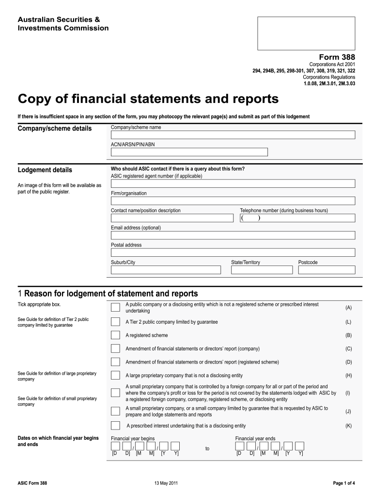  Form 388 Australian Securities and Investments Commission Asic Gov 2013