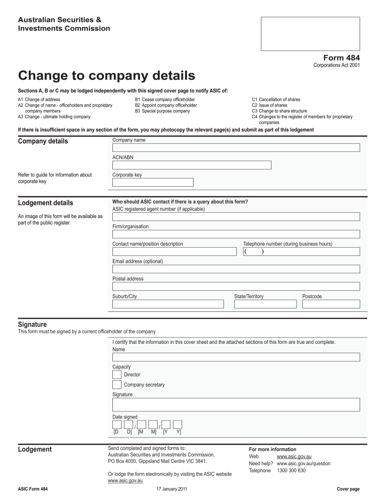  Asic Form 484 2011-2024