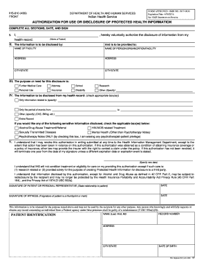 IHS Form 810, Authorization for Use or Disclosure U S Department Ihs