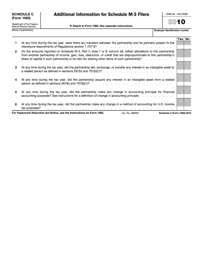  Schedule C Form 1065 Internal Revenue Service Irs 2010