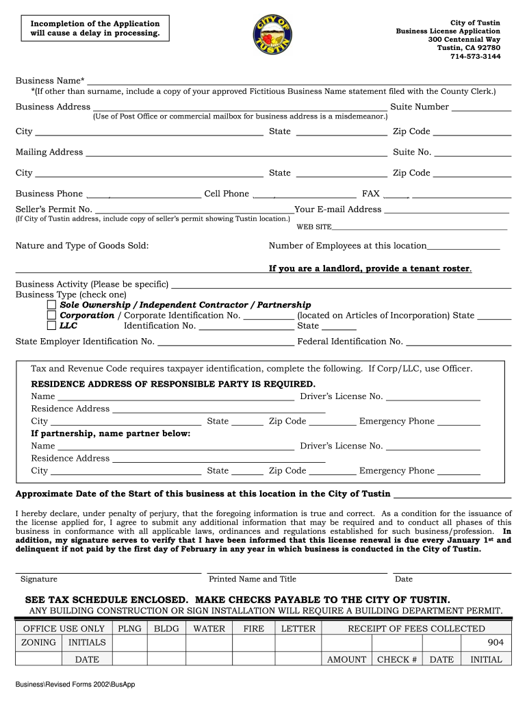  Cit of Tustin Business License 2002-2024