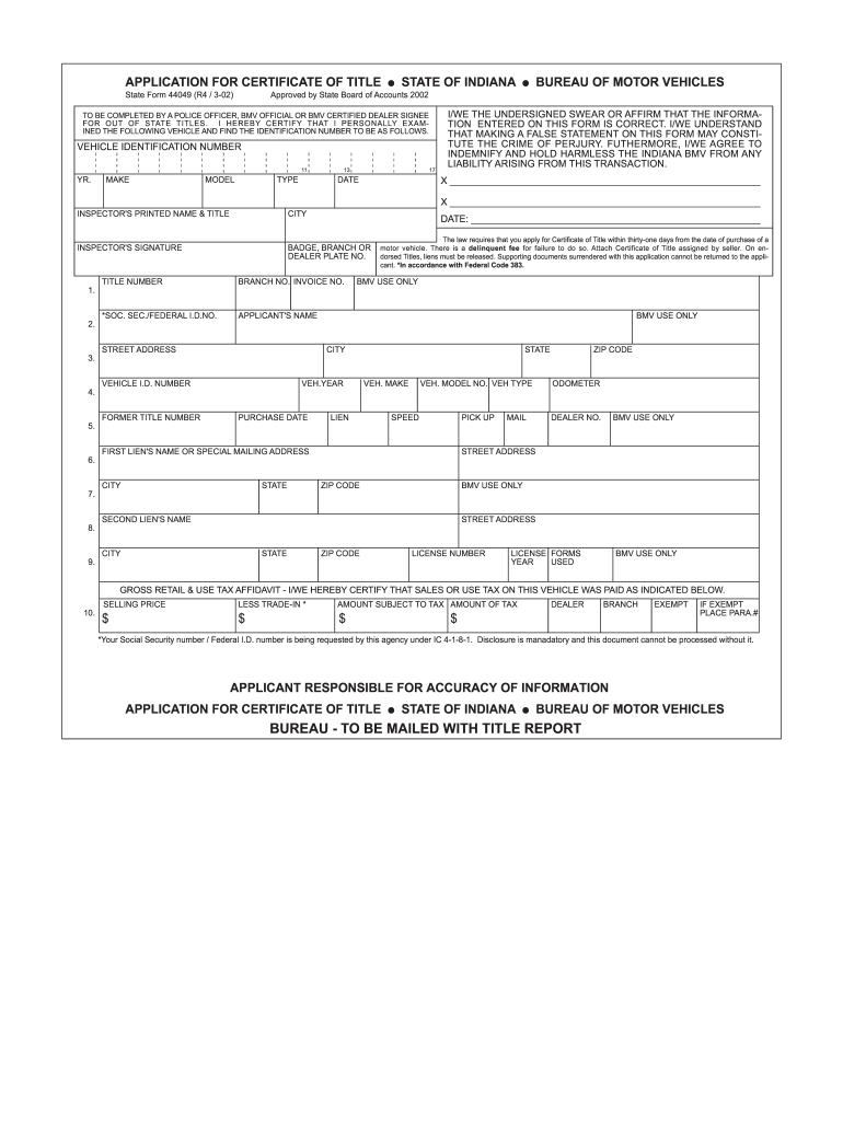  Indiana Title Application 2002-2024