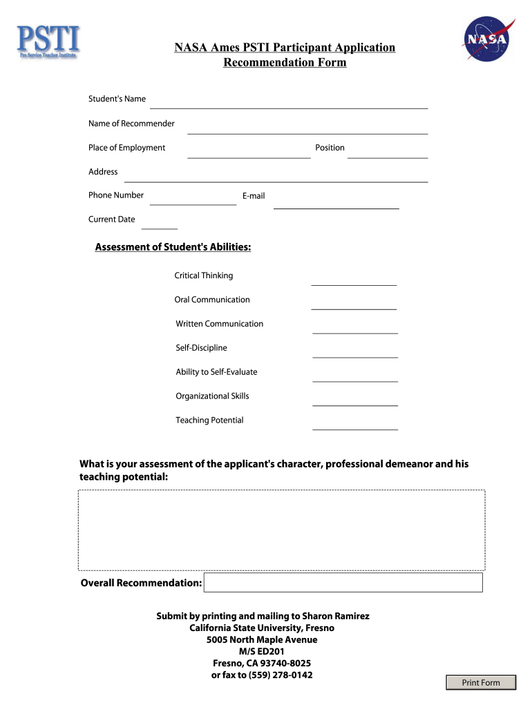 Nasa Apply Form