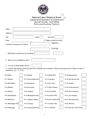 Field Examiner Application National Labor Relations Board Nlrb  Form