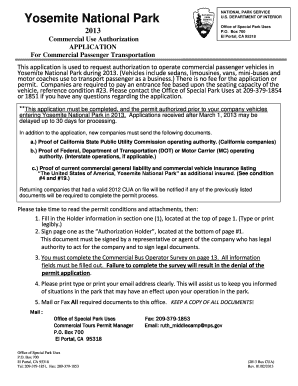 Yosemite National Park Commercial Bus Authorization Form