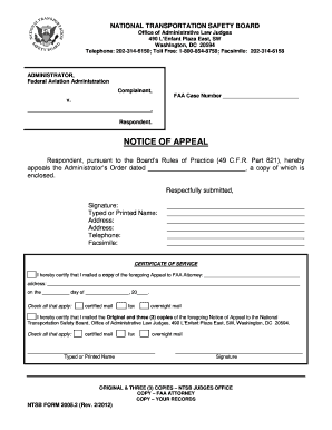 Appeal Form Ntsb20052