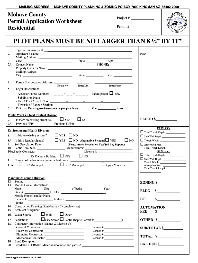 Mohave County Building Permit Application  Form