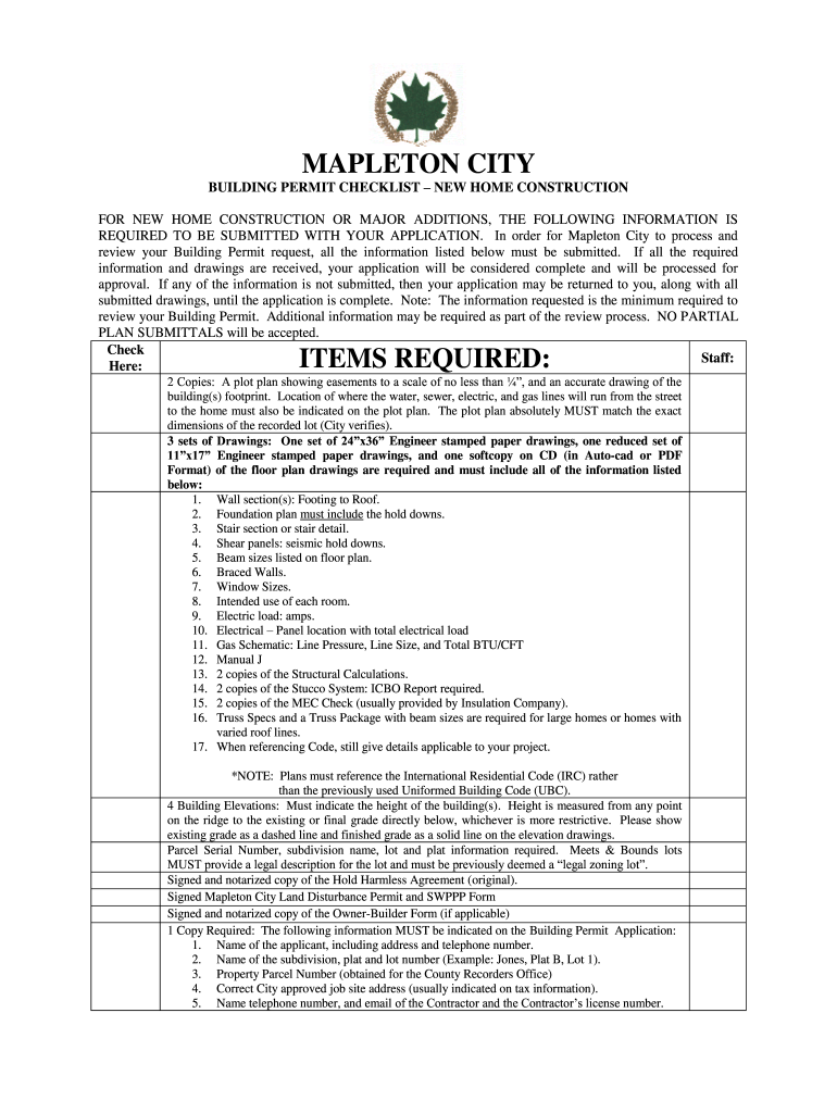  Mapleton City Building Permit Fees Form 2008