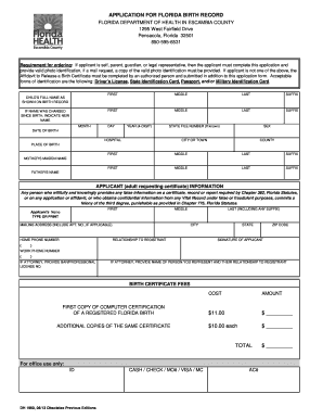 Escambia County Birth Certificate  Form