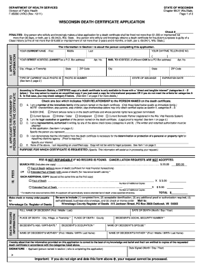  State of Wisconsin Death Certificate Application Form 2018