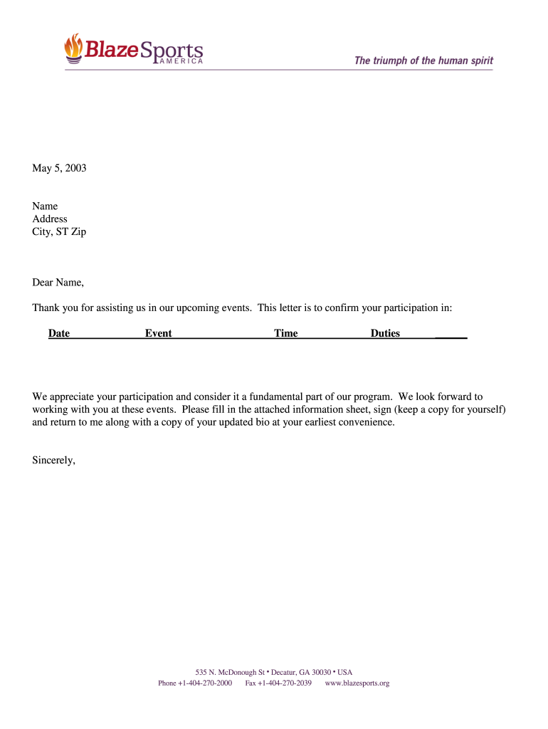  Volunteer Confirmation Letter 2003-2024