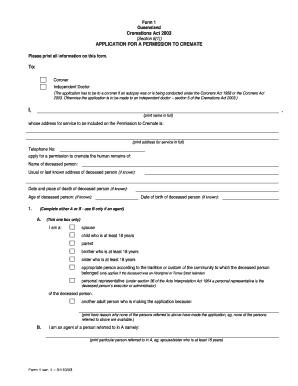 Form 1 Application for a Permission to Cremate Queensland Courts Courts Qld Gov